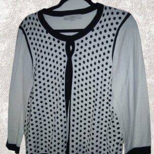 An Ann Taylor LOFT Black and White Polka Dot Cardigan